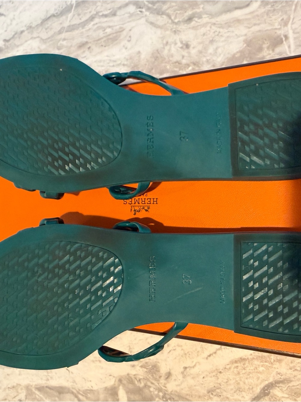 Hermès Rivage Teal Chain Strap Slides 37 - Picture 11 of 11